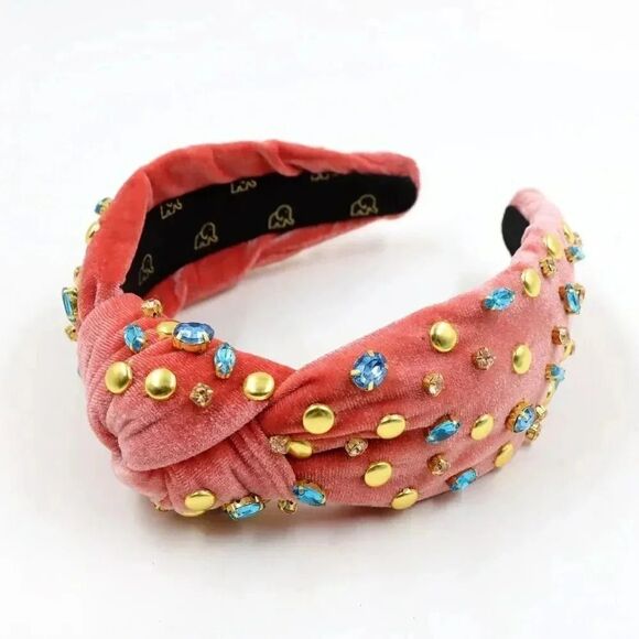 SALMON SPARKLE CRYSTAL VELVET KNOTTED HEADBAND - Picture 1 of 2